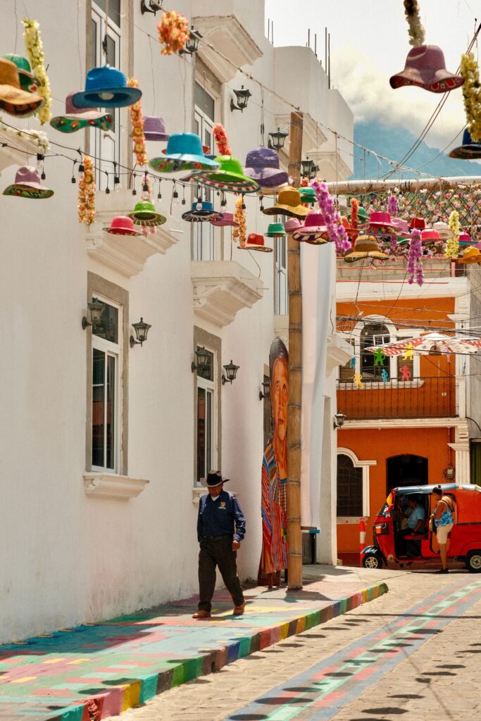 Colorful street in a Lake Atitlán village, a popular next stop after visiting Tikal
