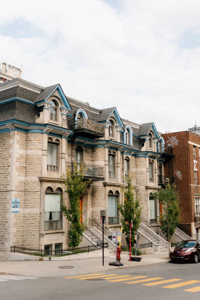 Montréal neighborhood architecture – historic stone rowhouses with exterior staircases