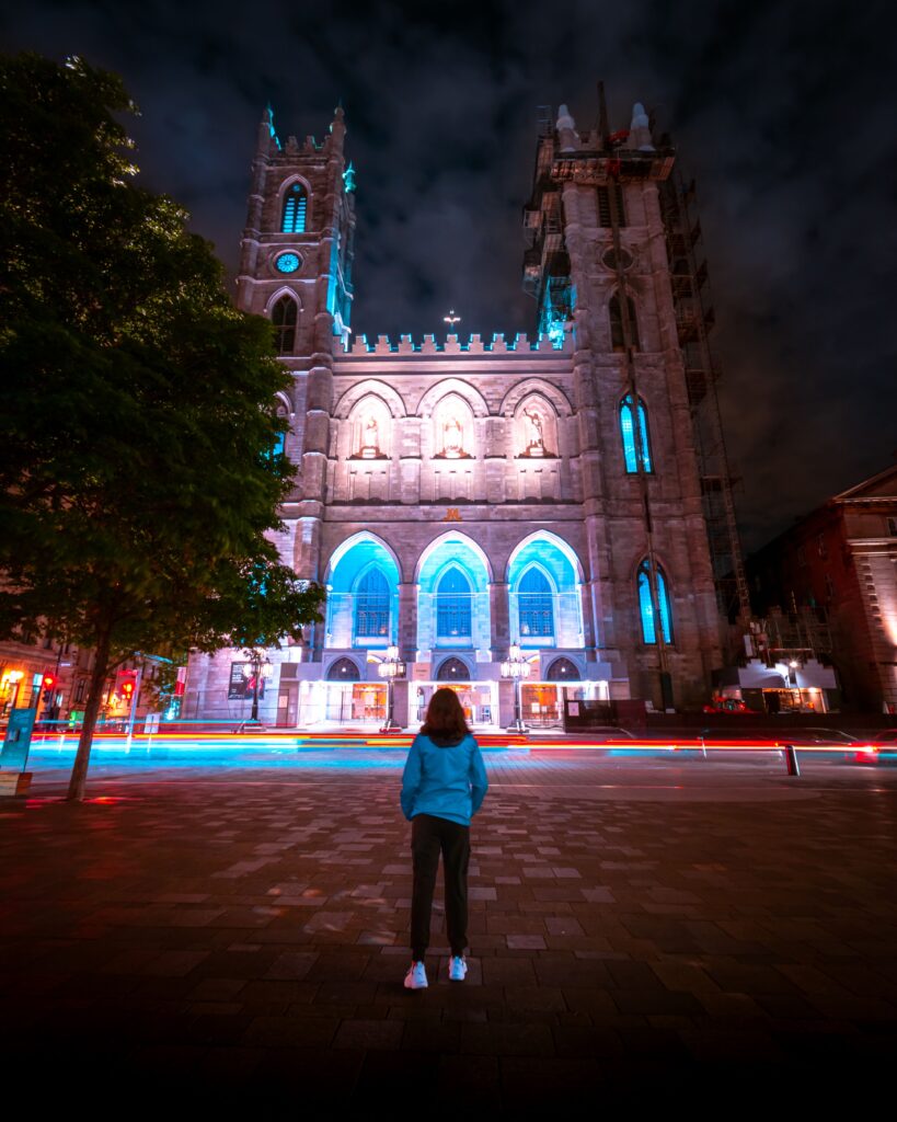 Things to do in Montreal Canada - Notre-Dame Basilica illuminated at night