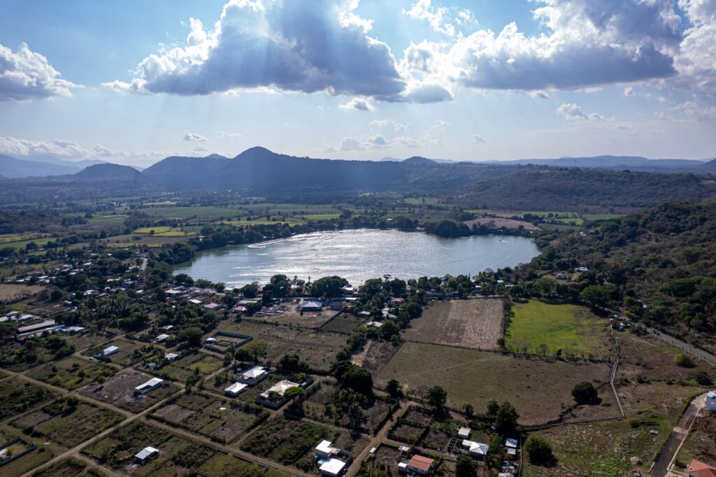 Aerial view of Suchitoto and Lake Suchitlan in El Salvador